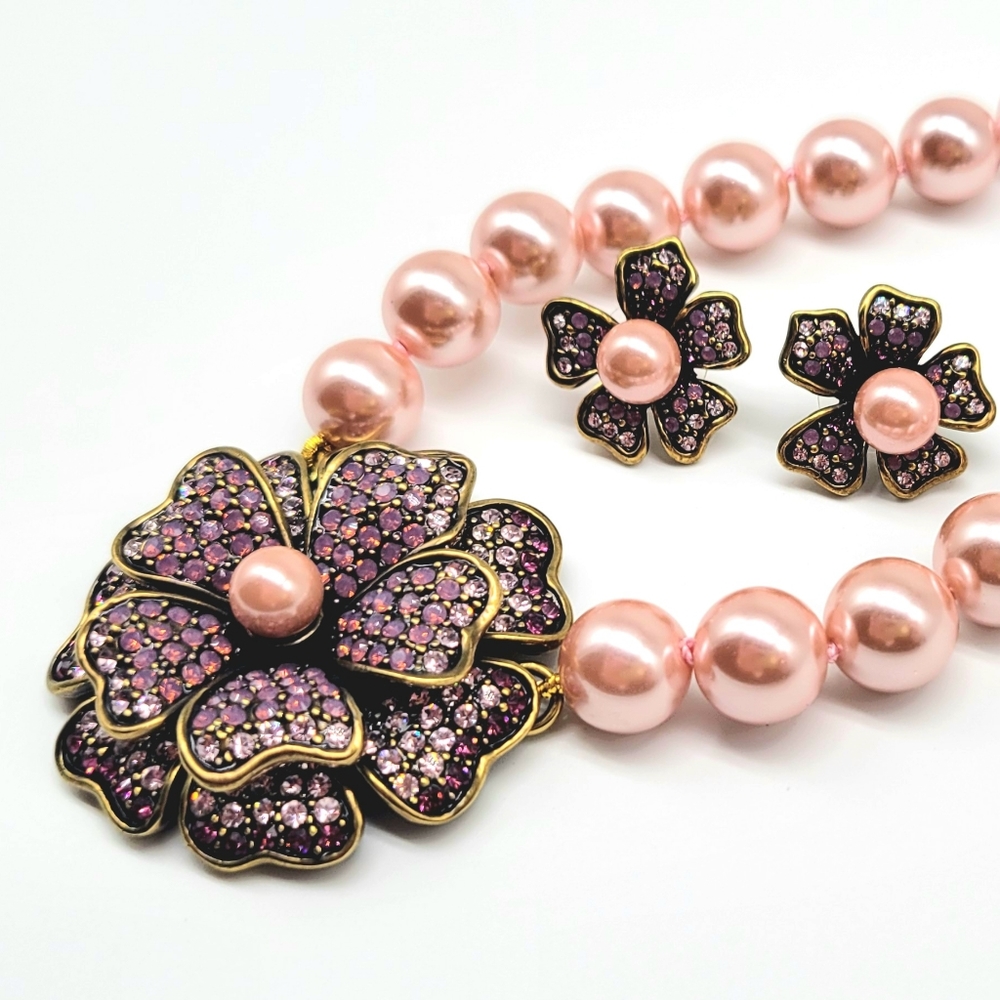 Heidi Daus Pink Pearl and Pink Diamond Swarovski Crystal Flower Jewelry Set